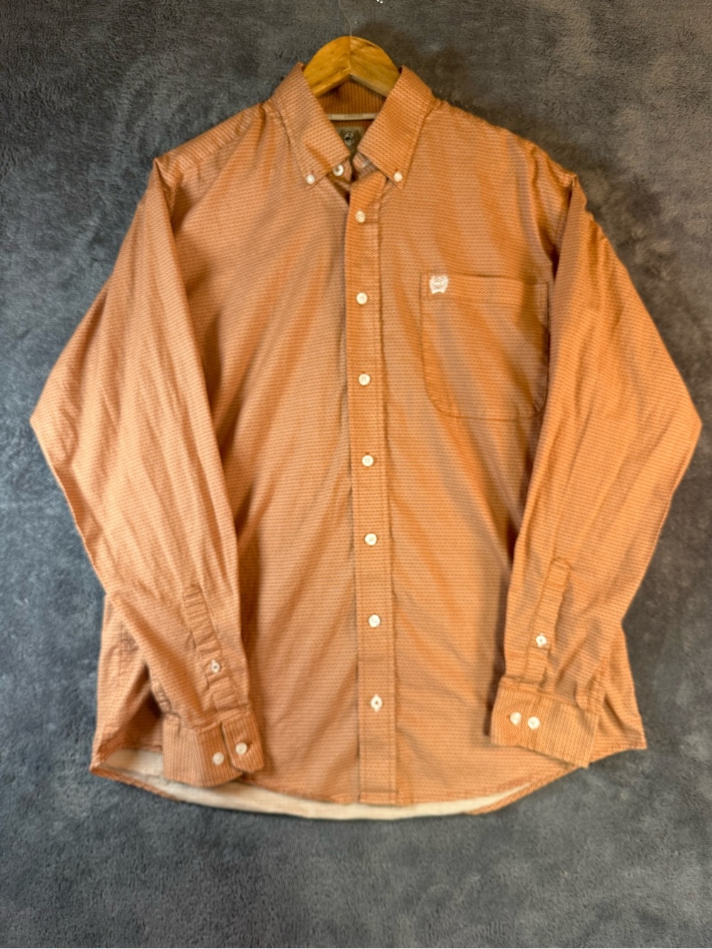 Cinch Mens Orange Geometric Print Long Sleeve Button Down Western Shirt Small